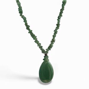 Huge Jadeite Tear Drop Pendant w Chunky Jadeite Chip Statement Necklace